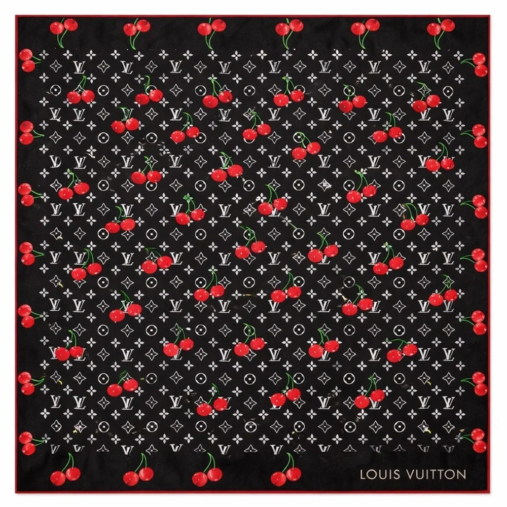LOUIS VUlTTON 100% silk cherry print monogram scarf 40x40 custom print design